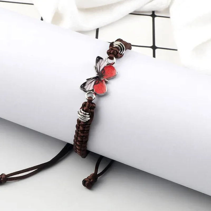 2022 Hot Adjustable Braided String Bracelet for Women Grey Butterfly Pendant Handmade Charm Bangles Fashion Girl Jewelry