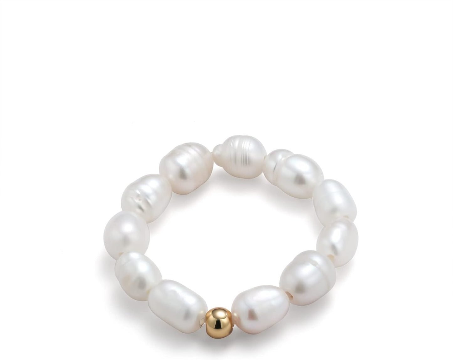 Stretch Freshwater Pearl Rings with 14K Gold Plated Beaded Adjustable Stackable Rings Holiday Gift for Women Girls
