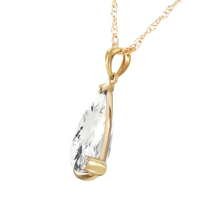 5.04 CTW 14K 16" Solid Gold Necklace Natural Briolette Checkerboard Cut White Topaz and Diamond Pendant