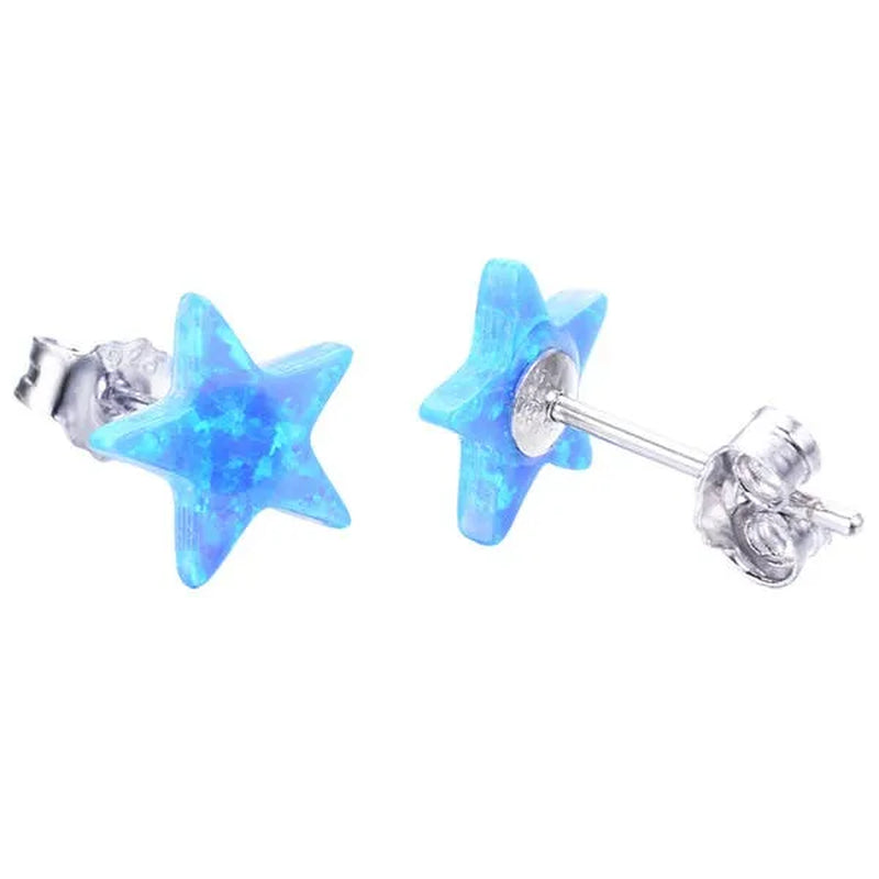 Fashion Elegant Five-Pointed Star Fire Opal Stud Earring S925 Sterling Silver Earring for Women Girl