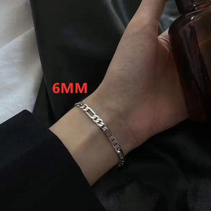 925 Sterling Silver 4/6MM Figaro Link Italian Chain Bracelets for Women Men Fashion Jewelry Christmas Gift
