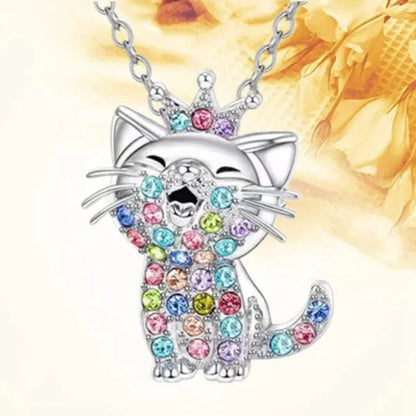 Elegant Fashion Creativity European and American Personality Women's Zircon Cat Jewelry Diamond Necklace Color Zircon Necklace Classic Cat Necklace Exquisite Women's Necklace Valentine's Day Christmas Anniversary Gift Necklace