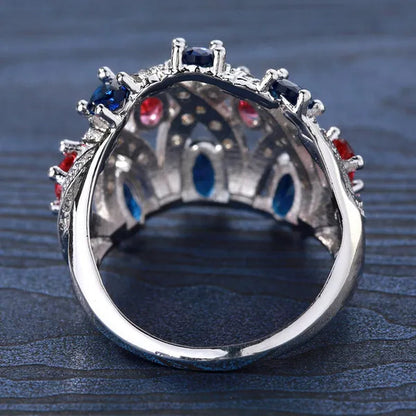 Silver Natural stones Ruby and Emerald and Sapphire White Sapphire Wedding Birthstone Bride Engagement Ring Jewelry