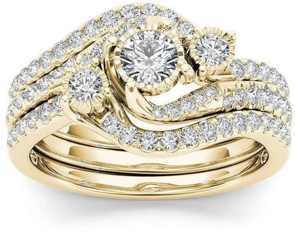 6 Delicate 2-3 Pieces/Set Women's Shiny White Zircon Ring Set Anniversary Christmas Gift Engagement Bride Wedding Jewelry Ring Size 6-10