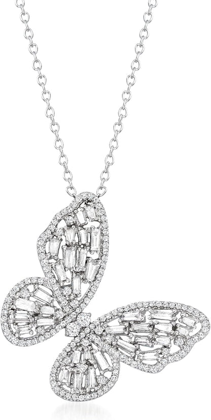 1.00 Ct. T.W. Diamond Butterfly Pendant Necklace in 14Kt White Gold