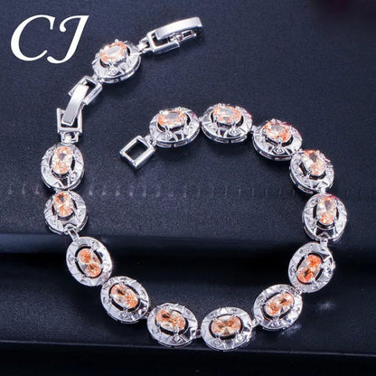 CANDICE Silver Plated Link Chain Bracelets Round Green Crystal Fashion Jewelry For Lady（Extended Clasp）
