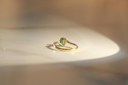10K Yellow Gold Natural Zambian Emerald Ring with Natural Diamonds for Women | Ethically, Authentically & Organically Sourced Oval-Cut Emerald Hand-Crafted Jewelry for Her | Emerald Ring for Women.