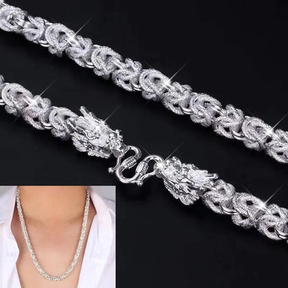 NEW! Exquisite Men Solid Heavy 925 Sterling Silver Domineering Dragon Head Silver Chain Necklace Jewelry