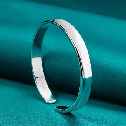 Charm 925 Sterling Silver Smooth 12mm Adjustable Bangle Bracelet for Woman Man Fashion Wedding Engagement Party Jewelry