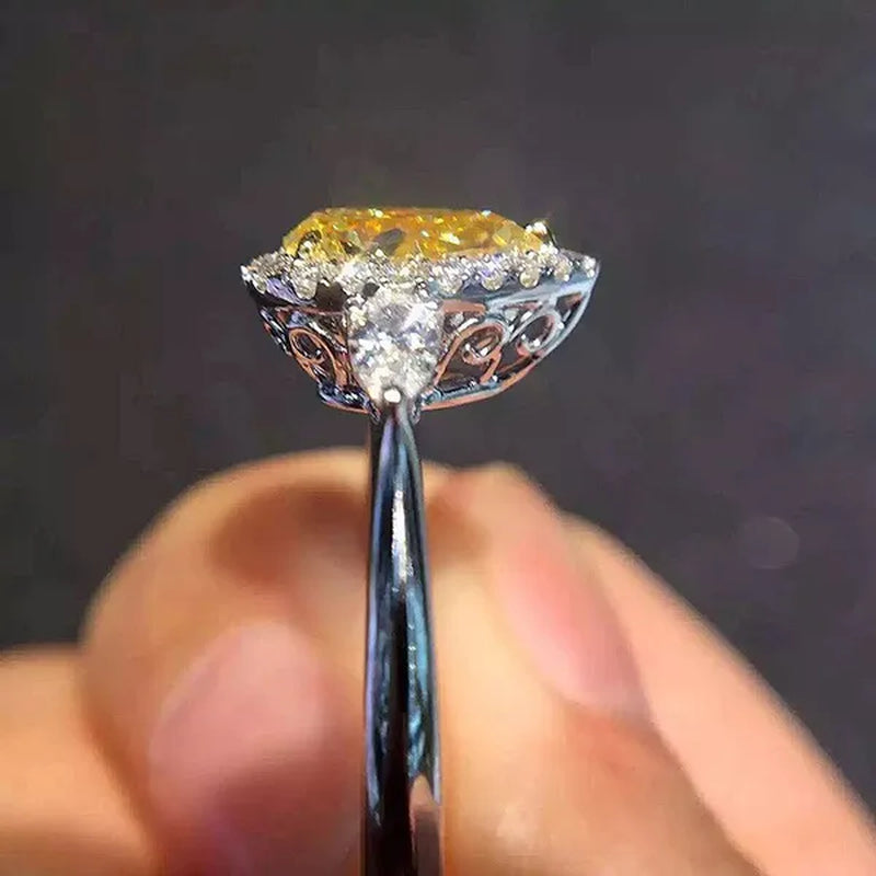 Luxury Natural Gemstones Topaz Sapphire Birthstone 925 Sterling Silver Bride Wedding Engagement Water-Drop Diamond Ring Gifts