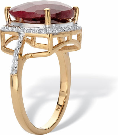 Palmbeach Jewelry Yellow Gold-Plated or Sterling Silver Cushion Genuine Red Ruby and round Genuine Topaz Halo Ring