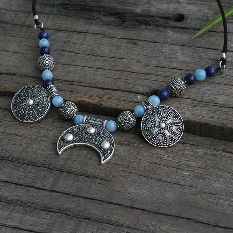 8Mm Lapis Lazuli and Amazonite Beads Necklace, Design Beads Necklace, Ethnic Jewelry, Beads Lover Jewelry, Viking Ethnic Jewelry