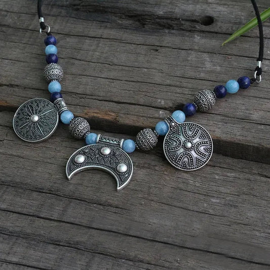 8Mm Lapis Lazuli and Amazonite Beads Necklace, Design Beads Necklace, Ethnic Jewelry, Beads Lover Jewelry, Viking Ethnic Jewelry
