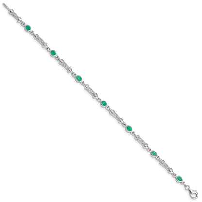 Sterling Silver Rhodium-Plated Emerald and Diamond Bracelet