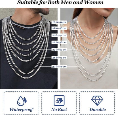 925 Sterling Silver Cross Necklace for Men Women | 5Mm 316L Stainless Steel Diamond-Cut Cuban Link Curb Chain, Beveled-Edge Religous Pendant Jewelry, 16-30'' Christian Baptism Gift