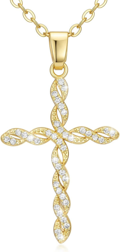 Cross Necklace 14K Gold Cross Necklaces for Women Twisted Cross Infinity Open Loop Pendant Necklace for Womens Religious Jewelry