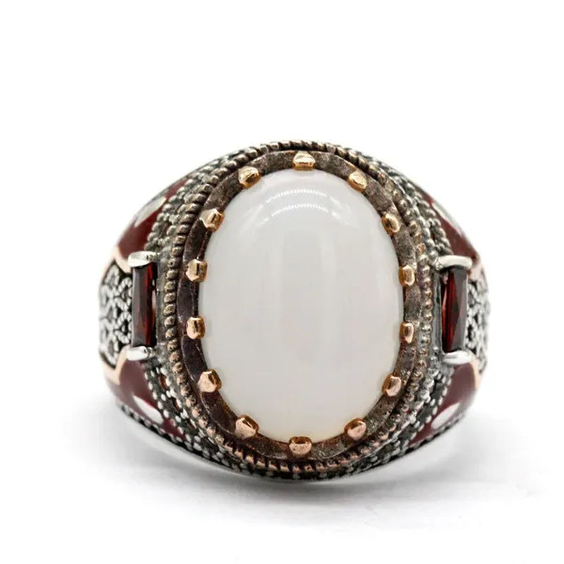 Business Men's Fashion  Ring Luxury Domineering White Turquoise Ring Wedding Engagement Ring Party Jewelry Size 6-13