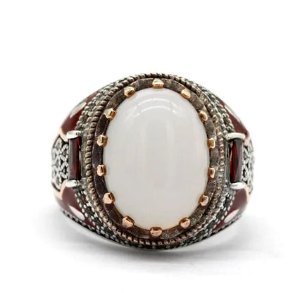 Business Men's Fashion  Ring Luxury Domineering White Turquoise Ring Wedding Engagement Ring Party Jewelry Size 6-13