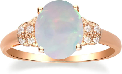 10K Rose Gold Natural Ethiopian Opal Ring with Real Diamonds for Women | Ethically, Authentically & Organically Sourced (Oval) Shaped Opal Hand-Crafted Jewelry for Her | Opal Ring for Women