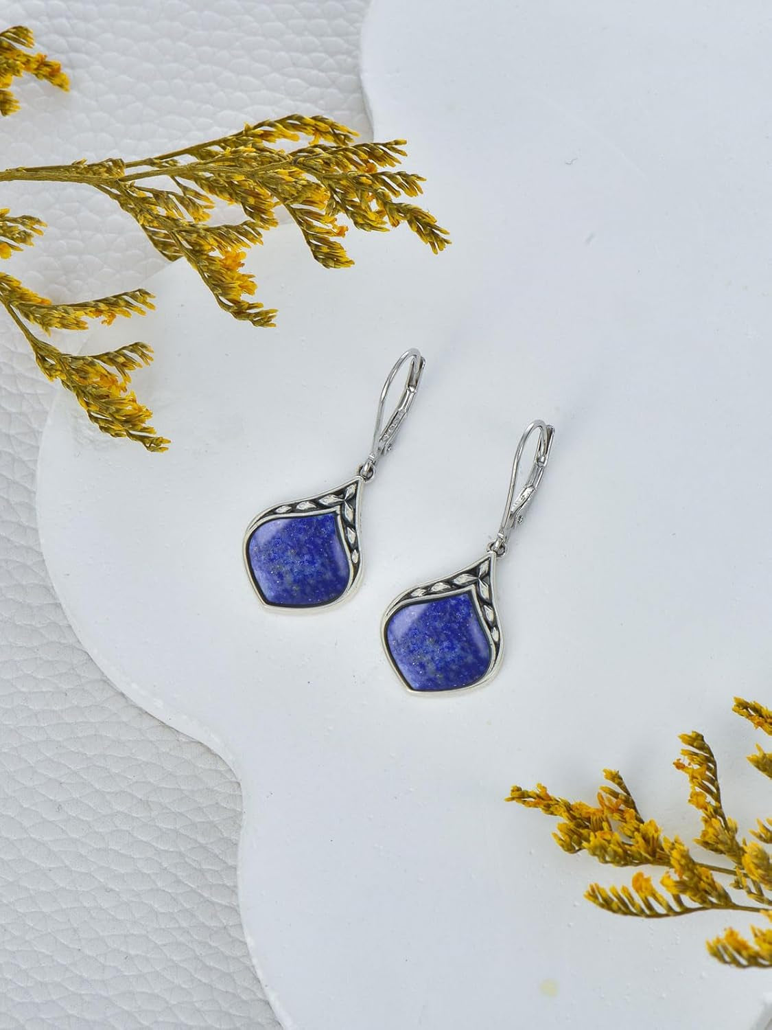 Teardrop Earrings 925 Sterling Silver Vintage Irish Celtic Natural Gemstone Dangle Earrings Jewelry Gifts for Women Her Mom