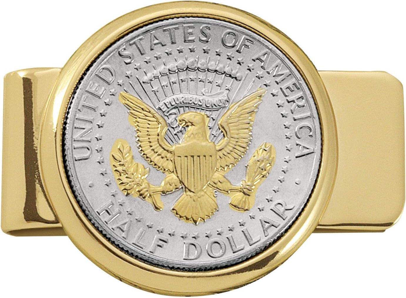 Coin Money Clip - Presidential Seal JFK Half Dollar Selectively Layered in Pure 24K Gold, Brass Moneyclip, Holds Currency, Credit Cards, Cash, U.S. Coin