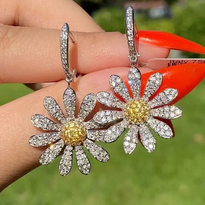 Fashion Silver Colour Fine round Flower Shape White Zirconia Women'S Earrings Wedding Anniversary Christmas Beach Party Jewellery