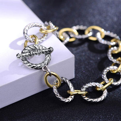 Link Bracelet for Women 2 Tone Circles Chain Silver and Gold Wire Cable Bangle Designer Inspired Bracelets