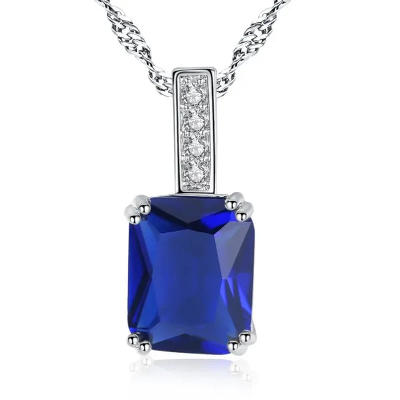 Woman Fashion Jewellery Simplicity Elegant Sapphire/Amethyst/Pink Necklace Silver Banquet Engagement Jewellery Necklace