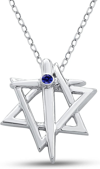 0.25 CT. T.W. Star of David Cross Pendant for Women 925 Sterling Silver Blue Sapphire 14K White Gold Plated Necklace (With 18" Silver Chain)