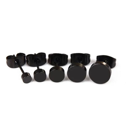 1PCS Stainless Steel Black Color Hypoallergenic Minimalist Flat Circle Earings for Men and Women Daily Wear Steel Titanium Earrings