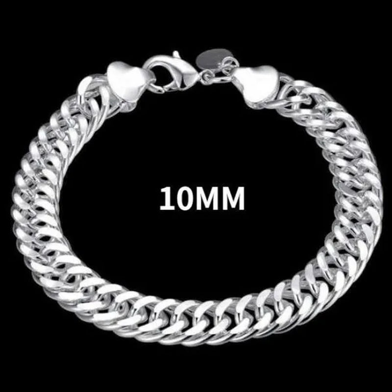 925 Sterling Silver 6MM/10MM Thick Tight Filled Heavy 925 Solid Silver Double Cuban Link Chain Necklace&Bracelet Fashion Jewelry Set(20/22/24 inches)for Women and Men