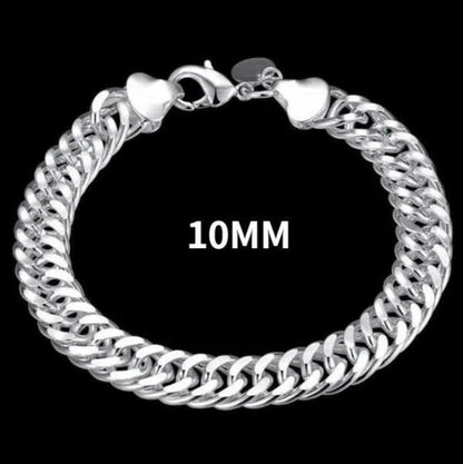 925 Sterling Silver 6MM/10MM Thick Tight Filled Heavy 925 Solid Silver Double Cuban Link Chain Necklace&Bracelet Fashion Jewelry Set(20/22/24 inches)for Women and Men