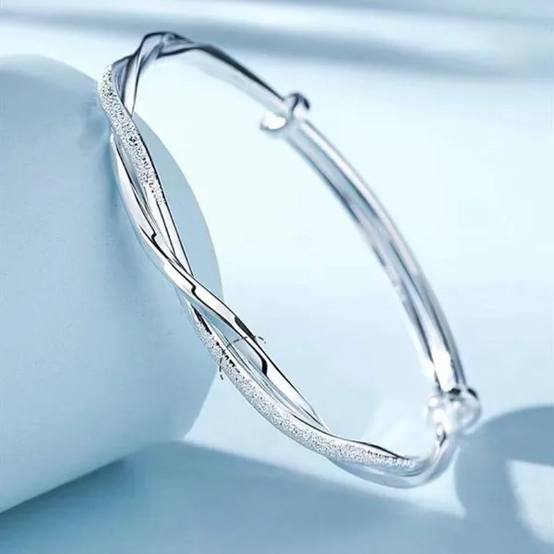 925 Sterling Silver Original Pretty Weave Bangles Bracelet for Women Fashion Party Wedding Engagement Jewelry Adjustable