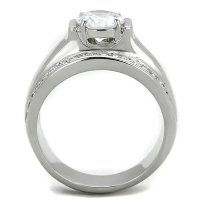 Men'S 2.25 Ct round Cut Simulated Diamond Silver Stainless Steel Ring Sizes 8-13