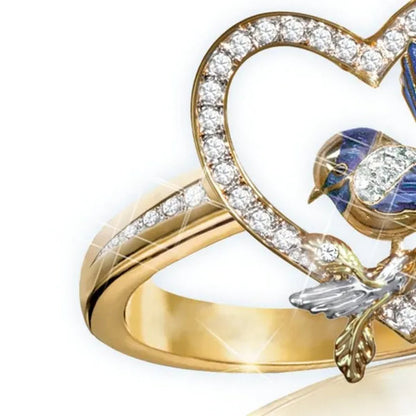 Silver Ring Creative Bird Sparrow Ring Plated Gold Ring Statement Crown Ring Natural Gemstones Ring Wedding Bride Engagement Band Charm Party Ring Jewelry