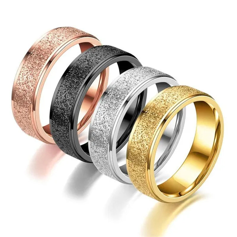 1Pcs Rose Gold Stainless Steel Frosted Curved Ring Simple Geometric Type Ring Wide 4mm/6mm