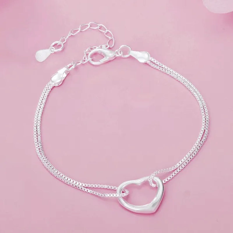 Fashion Jewelry Exquisite Women's 925 Sterling Silver Charm Heart Bracelets Necklaces for Wedding Party Christmas Gift Jewelry Set