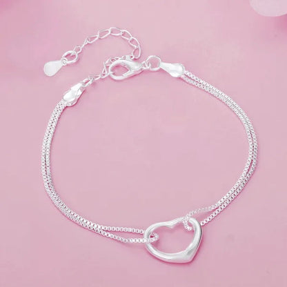 Fashion Jewelry Exquisite Women's 925 Sterling Silver Charm Heart Bracelets Necklaces for Wedding Party Christmas Gift Jewelry Set