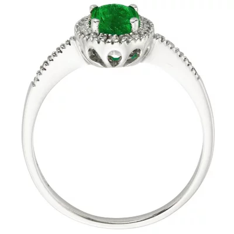 Genuine Emerald and 0.15 CT. T.W. Diamond Ring in 14K Gold