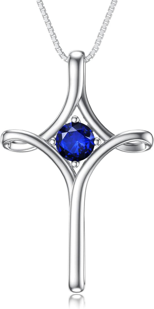 Cross Necklace for Women 925 Sterling Silver Birthstone Cross Necklace Fine Jewelry Anniversary Birthday Gifts for Her