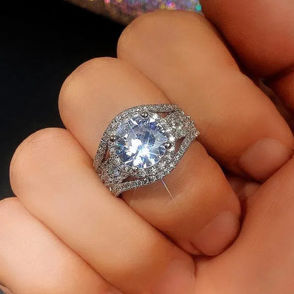 Exquisite Silver Plated Side Micro Inlay Moissanite Diamond Ring for Women Romantic Wedding Bridal Promise Eternity Jewelry