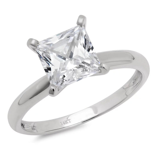 3 Ct Princess Cut Clear Simulated Diamond 14K White Gold Engraving Statement Anniversary Engagement Wedding Solitaire Ring Size 7