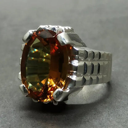 14 Carat Big Oval Cut Alexandrite Mens Ring Silver Color Handmade Color Changing Gemstone Ring Size 5-11