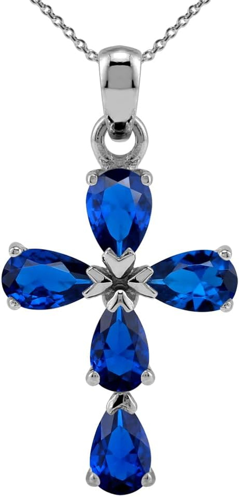 Genuine Birthstone Gemstone White Gold Plated 925 Sterling Silver Cross Pendant or Pendant with 18 Inch Chain Necklace Jewelry for Women