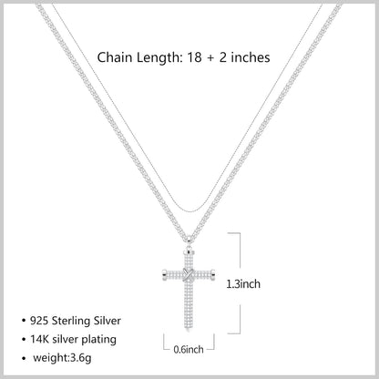 S925 Sterling Silver Cross Necklace for Women – Dainty Pendant Necklace with Sparkling Cubic Zirconia, Adjustable Gold Plated Necklace, Meaningful Jewelry Gift