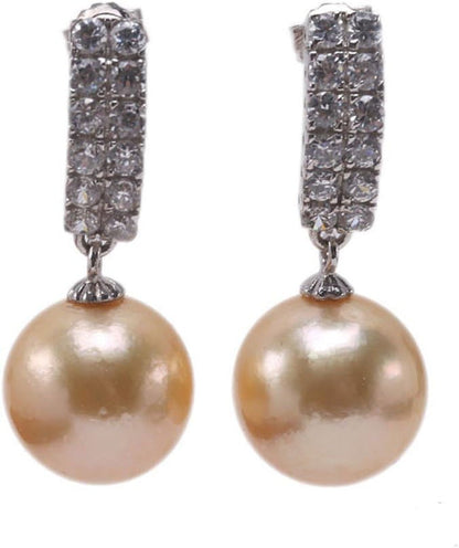 Classic Drop Earrings AAA Quality Gorgeous Genuine 12.2Mm round Golden South Sea Cultured Pearl Dangle Earrings for Women