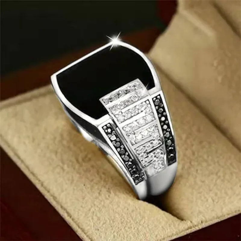 Business Men'S Fashion Jewelry Natural White Sapphire Black Diamond Ring Luxury Men'S Engagement Wedding Ring Anniversary Business Banquet Party Jewelry Size US6-14