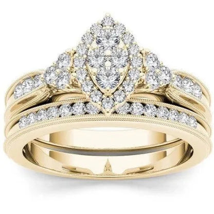 6 Styles Exquisite Women Ladies 18K Gold Natural White Sapphire Diamond Ring Set Anniversary Christmas Gift Engagement Bridal Wedding Jewelry Rings Size 6-10