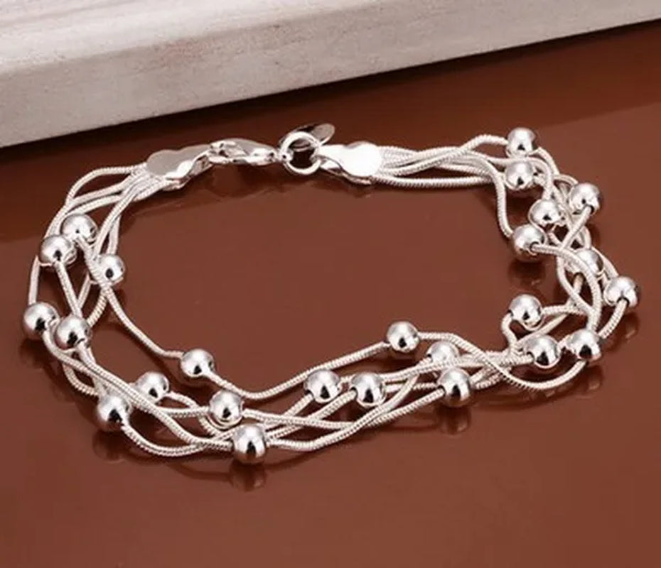 925 Sterling Silver Five Layers Beads Charm Barcelet Jewelry for Women Wedding Charm Ankle Bracelet Chains Bangle Jewelry