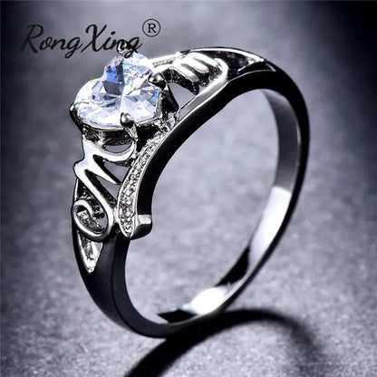 Love Mom 2ct Heart Shape Diamond/Amethyst/Emerald/Pink/Blue Sapphire/Black Diamond 925 Silver Ring Nana Ring Grandma Mum Jewelry Size 5-10